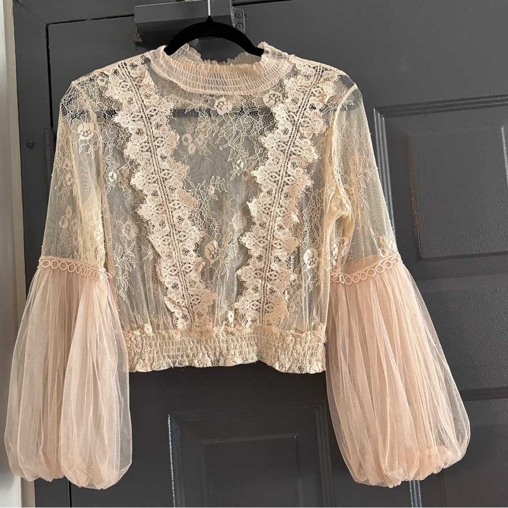 Chic Lace Sheer Blouse - Cream